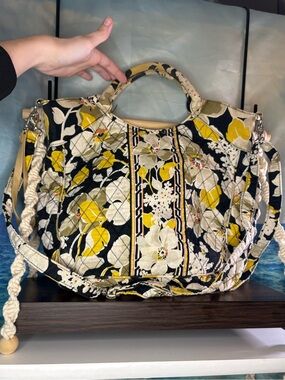 Vera Bradley Two-Way Black and Yellow Floral Tote in Dogwood